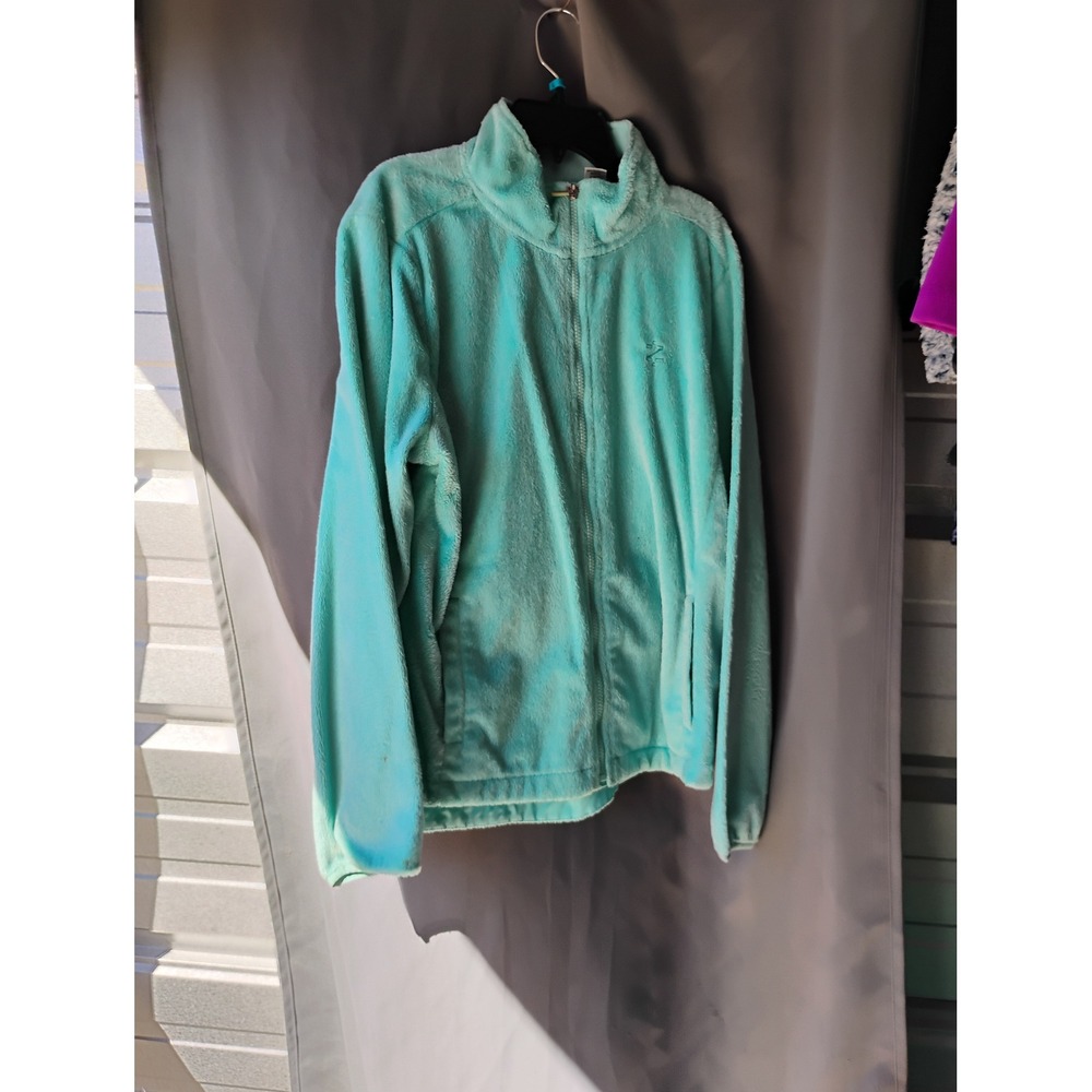 IZOD PerformX Womens Fleece Jacket Turquoise Blue Full Zip Mock Neck Large